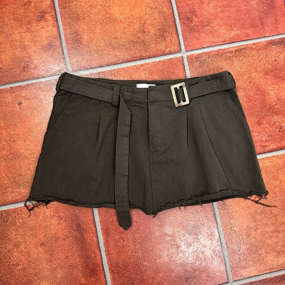 Isalis Brown Belted Waist Frayed Hem Adjustable Modern Mini Skirt Size Large - Picture 1 of 7